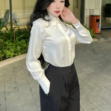 Áo Sơ Mi Nữ Lụa Đính Đá Cao Cấp – Dài tay Đen Trắng Xanh, Giá ưu đãi 245.000 VND