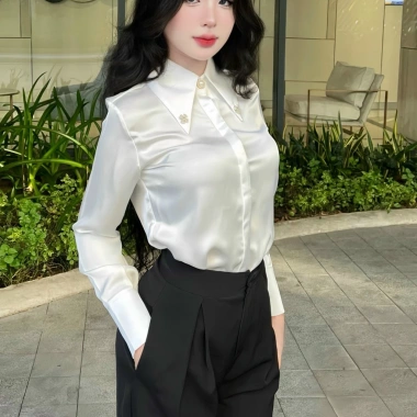 Áo Sơ Mi Nữ Lụa Đính Đá Cao Cấp – Dài tay Đen Trắng Xanh, Giá ưu đãi 245.000 VND 6 Áo Sơ Mi Nữ Lụa Đính Đá Cao Cấp – Dài tay Đen Trắng Xanh, Giá ưu đãi 245.000 VND 6