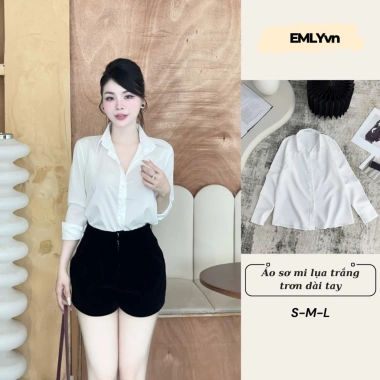 Áo sơ mi nữ lụa trắng dài tay EMLYvn - Không bị nhăn, công sở, giá 104k