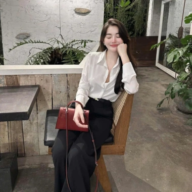 Áo sơ mi nữ lụa trắng dài tay EMLYvn - Không bị nhăn, công sở, giá 104k