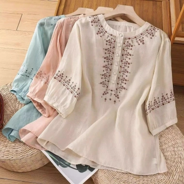 Áo sơ mi nữ mỏng cổ tròn thêu họa tiết, rời nút thời trang mùa hè - Giá chỉ 235.766₫ 3 Áo sơ mi nữ mỏng cổ tròn thêu họa tiết, rời nút thời trang mùa hè - Giá chỉ 235.766₫ 3