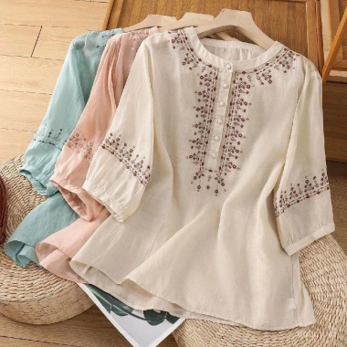 Áo sơ mi nữ mỏng cổ tròn thêu họa tiết, rời nút thời trang mùa hè - Giá chỉ 235.766₫ 7 Áo sơ mi nữ mỏng cổ tròn thêu họa tiết, rời nút thời trang mùa hè - Giá chỉ 235.766₫ 7