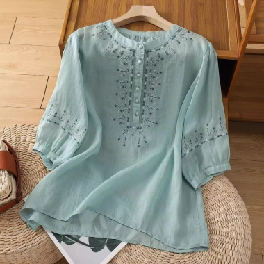 Áo sơ mi nữ mỏng cổ tròn thêu họa tiết, rời nút thời trang mùa hè - Giá chỉ 235.766₫ 10 Áo sơ mi nữ mỏng cổ tròn thêu họa tiết, rời nút thời trang mùa hè - Giá chỉ 235.766₫ 10