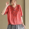 Áo sơ mi nữ mùa hè cổ chữ V tay năm phần tư, cotton & organza thêu họa tiết - 254k 13