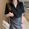 Áo sơ mi nữ ngắn tay công sở WEXUU form suông rộng, chất lụa mềm thoáng khí 190k 2