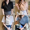 Áo sơ mi nữ ngắn tay công sở WEXUU form suông rộng, chất lụa mềm thoáng khí 190k 5