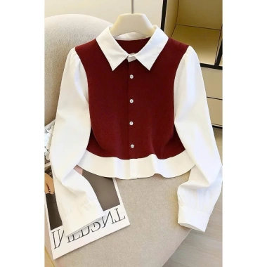 Áo Sơ Mi Nữ Phối Nhung Tăm Tay Dài Trẻ Trung Sang Trọng Giá 199.000 VND 3