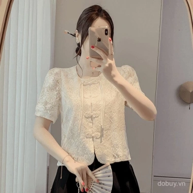 Áo sơ mi nữ phong cách Trung Quốc mùa hè tay phồng, thêu ren, nút Mandarin độc đáo - Giá 166.824 VND 6 Áo sơ mi nữ phong cách Trung Quốc mùa hè tay phồng, thêu ren, nút Mandarin độc đáo - Giá 166.824 VND 6