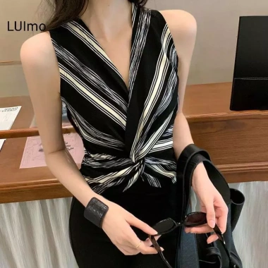 Áo sơ mi nữ retro sọc vest pleats mỏng dệt kim không tay - Giá ưu đãi 145.476₫ 3