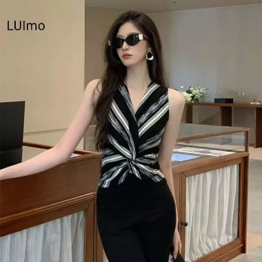 Áo sơ mi nữ retro sọc vest pleats mỏng dệt kim không tay - Giá ưu đãi 145.476₫ 4