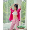 Áo sơ mi nữ rộng dài tay hồng sen vải đũi - giá chỉ 106.135 VND, giảm mạnh 4