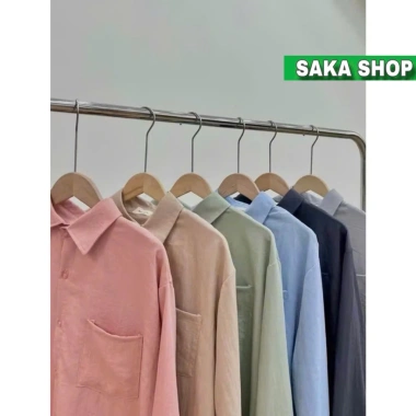 Áo sơ mi nữ rộng dài tay hồng sen vải đũi - giá chỉ 106.135 VND, giảm mạnh