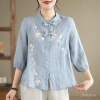 Áo sơ mi nữ style Trung Quốc, thêu tỉ mỉ, cổ Mandarin thời thượng - Giá ưu đãi 316.323 VND 4