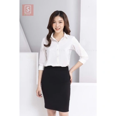 Áo sơ mi nữ tay dài cao cạp vải lụa mềm mịn, mát nhẹ màu xanh nhạt Giá 99.200₫ 4