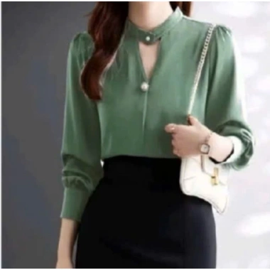 Áo sơ mi nữ tay dài công sở, cổ ôm chữ V, lụa mango mềm mịn, thoáng mát, giá 155k giảm mạnh 7
