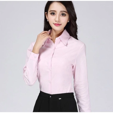 Áo sơ mi nữ tay dài công sở cotton ít nhăn, mát nhẹ màu hồng - Giá 99.200₫