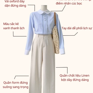 Áo Sơ Mi Nữ Tay Dài Công Sở Hàn Quốc Kẻ Sọc Xanh Cổ Sen Phối Nút - Giá 205k 2
