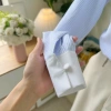 Áo Sơ Mi Nữ Tay Dài Công Sở Hàn Quốc Kẻ Sọc Xanh Cổ Sen Phối Nút - Giá 205k 4