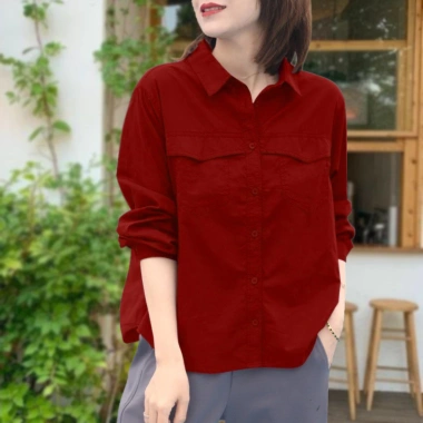 Áo sơ mi nữ tay dài Hàn Quốc vải thô cotton cao cấp mềm mịn mát K2.205 giá ưu đãi 159k