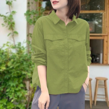 Áo sơ mi nữ tay dài Hàn Quốc vải thô cotton cao cấp mềm mịn mát K2.205 giá ưu đãi 159k