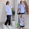 Áo sơ mi nữ tay dài học sinh form rộng basic trắng cổ V bẻ trụ cotton lanh không túi 82.999₫