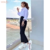 Áo sơ mi nữ tay dài học sinh form rộng basic trắng cổ V bẻ trụ cotton lanh không túi 82.999₫ 7
