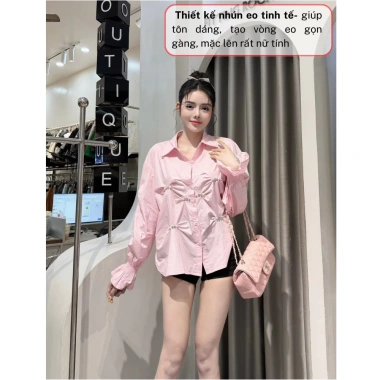 Áo sơ mi nữ tay dài nhún eo form rộng vải cotton set áo đi chơi HCOM27.011 229k