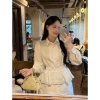 Áo Sơ Mi Nữ Tay Dài Ren Bo, Eo Lưng Chun Tôn, Dáng Trẻ Trung Thanh Lịch Bigsize 155k