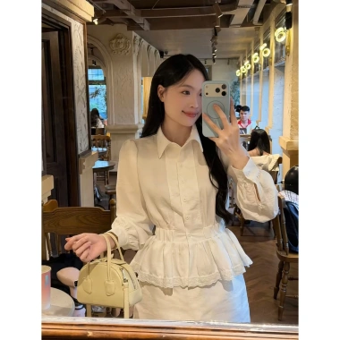 Áo Sơ Mi Nữ Tay Dài Ren Bo, Eo Lưng Chun Tôn, Dáng Trẻ Trung Thanh Lịch Bigsize 155k