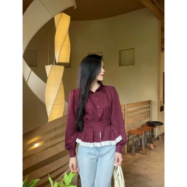 Áo Sơ Mi Nữ Tay Dài Ren Bo, Eo Lưng Chun Tôn, Dáng Trẻ Trung Thanh Lịch Bigsize 155k