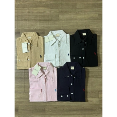Áo sơ mi nữ tay dài thêu logo ngựa linen cao cấp, trẻ trung năng động - 335k 3