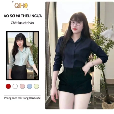 Áo sơ mi nữ tay dài thêu ngựa, giấu cúc, nhiều màu, phong cách Hàn Quốc - Mã A22