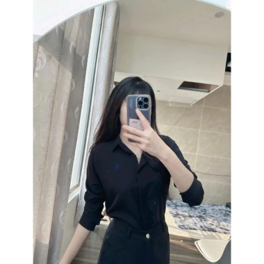 Áo sơ mi nữ tay dài thêu ngựa, giấu cúc, nhiều màu, phong cách Hàn Quốc - Mã A22