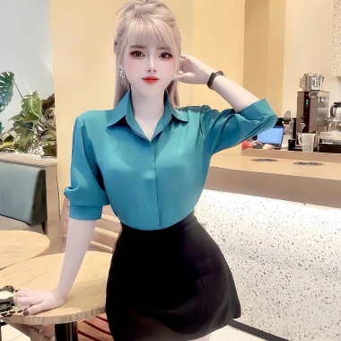 Áo sơ mi nữ tay lỡ nẹp đôi giấu nút - Thiết kế thanh lịch, giảm giá 22% chỉ 159.000₫ 2