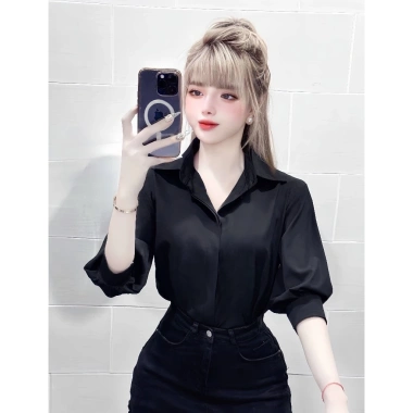 Áo sơ mi nữ tay lỡ nẹp đôi giấu nút - Thiết kế thanh lịch, giảm giá 22% chỉ 159.000₫ 5