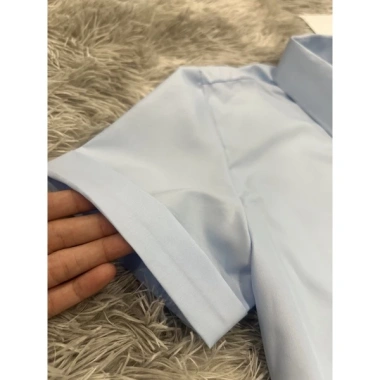 Áo sơ mi nữ tay ngắn xanh nhạt - Dáng suông công sở, chất vải, giảm còn 99.200₫ 7