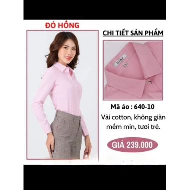 Áo sơ mi nữ Thái Hòa 3 màu xanh hồng tím - Mã 640, giảm giá 235k, sọc thẳng 4