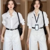 Áo sơ mi nữ thêu ngựa basic chất lụa Hàn chống nhăn dày mịn mát – đi làm, đi chơi, đi học – 158.000đ