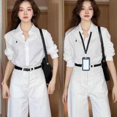 Áo sơ mi nữ thêu ngựa basic chất lụa Hàn chống nhăn dày mịn mát – đi làm, đi chơi, đi học – 158.000đ