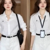 Áo sơ mi nữ thêu ngựa basic chất lụa Hàn chống nhăn dày mịn mát – đi làm, đi chơi, đi học – 158.000đ 9