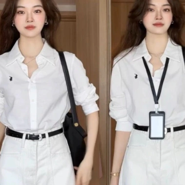 Áo sơ mi nữ thêu ngựa basic chất lụa Hàn chống nhăn dày mịn mát – đi làm, đi chơi, đi học – 158.000đ