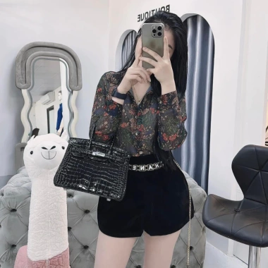 Áo sơ mi nữ tơ dài tay cao cấp công sở họa tiết hoa đính đá - MQ Boutique 209k 2