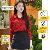 Áo sơ mi nữ tơ đính đá hoa họa tiết, màu đỏ đen MQ Boutique, Giá 289.000₫