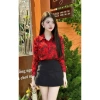 Áo sơ mi nữ tơ đính đá hoa họa tiết, màu đỏ đen MQ Boutique, Giá 289.000₫ 5