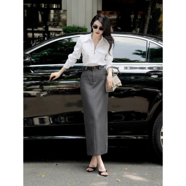 Áo sơ mi nữ trắng công sở cao cấp, phối chân váy dài form chuẩn, phong cách Hàn Quốc, giá ưu đãi 275k A2.517