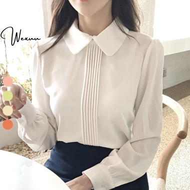 Áo sơ mi nữ trắng công sở Wexuu Design dài tay nẹp xếp ly lụa hàn mềm mịn - 195k