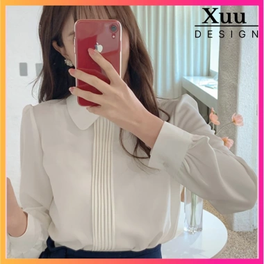 Áo sơ mi nữ trắng công sở Wexuu Design dài tay nẹp xếp ly lụa hàn mềm mịn - 195k 3