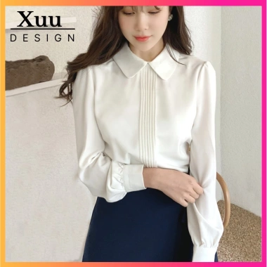 Áo sơ mi nữ trắng công sở Wexuu Design dài tay nẹp xếp ly lụa hàn mềm mịn - 195k 5
