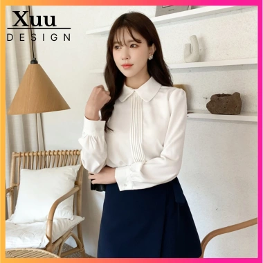 Áo sơ mi nữ trắng công sở Wexuu Design dài tay nẹp xếp ly lụa hàn mềm mịn - 195k 6