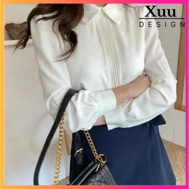 Áo sơ mi nữ trắng công sở Wexuu Design dài tay nẹp xếp ly lụa hàn mềm mịn - 195k 9